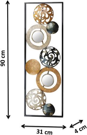 Металевий фотошпалери Kobolo настінне оздоблення металевий малюнок - з кільцями, колами та дзеркалами - 90x31 см