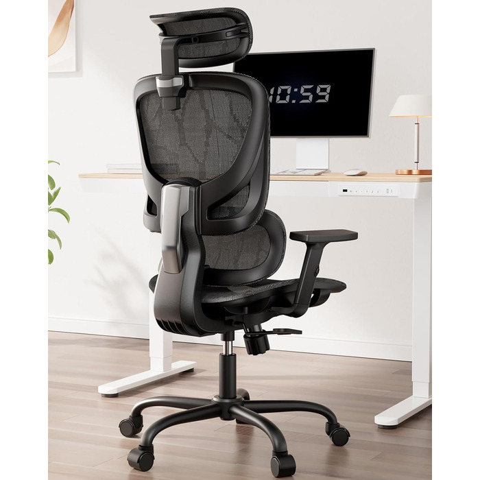 Ергономічне сітчасте офісне крісло HUANUO, стілець з високою спинкою та регульованою поперековою опорою, підлокітники, функція нахилу, сітчасте ігрове крісло для комп&39ютера