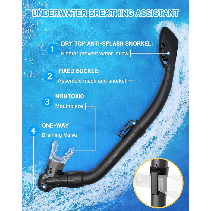 Дитячий набір для сноркелінгу Gintenco, дитяча маска для дайвінгу з трубкою, панорамний широкий огляд із захистом від запотівання, маска для сноркелінгу із захистом від протікання, маска для дайвінгу для плавання та сноркелінгу, вік 4-16 років, чорний та 