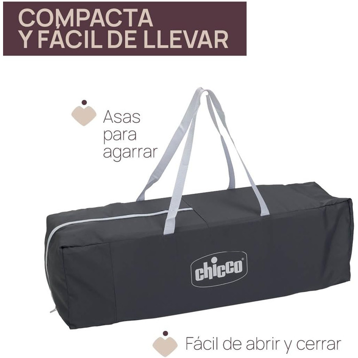 Дорожнє ліжечко Chicco Good Night Baby для немовлят та малюків від народження до 15 кг, складне та компактне, дорожнє ліжечко з сітчастим віконцем та сумкою, темно-сіре