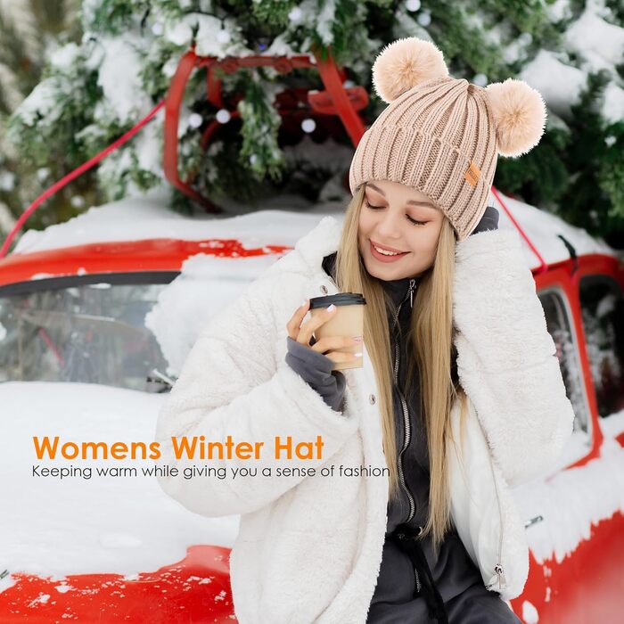 Жіноча зимова тепла в&39язана шапка-бейні з помпоном зі штучного хутра, затишна шапка на флісовій підкладці, фіолетова