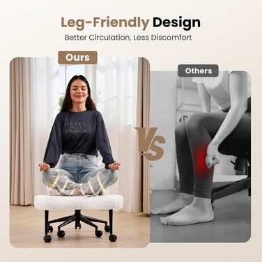 Офісний стілець зі схрещеними ніжками, поворотний на 360, ергономічний стілець для коліна, хрестоподібний офісний стілець з регульованою висотою, стілець для медитації з СДУГ та спинкою, вельветова тканина, білий ребристий вельвет