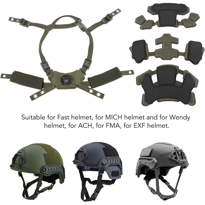 Тактична система підвіски шолома Dial з ремінцем для підборіддя для ACH, Mich, Team Wendy, FMA, EXF, з м&39якою комфортною підкладкою, кріпильними гвинтами, аксесуарами, губкою армійського зеленого кольору