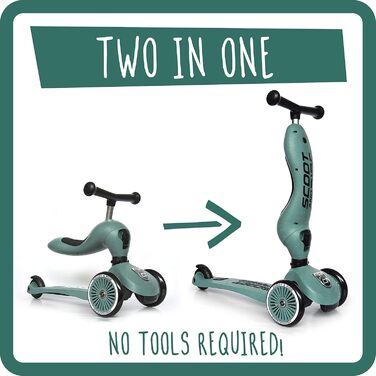 Дитячий регульований самокат 2-в-1, включаючи захисну накладку для запобігання перекиданню - для віку 1-5 років Forest, 1