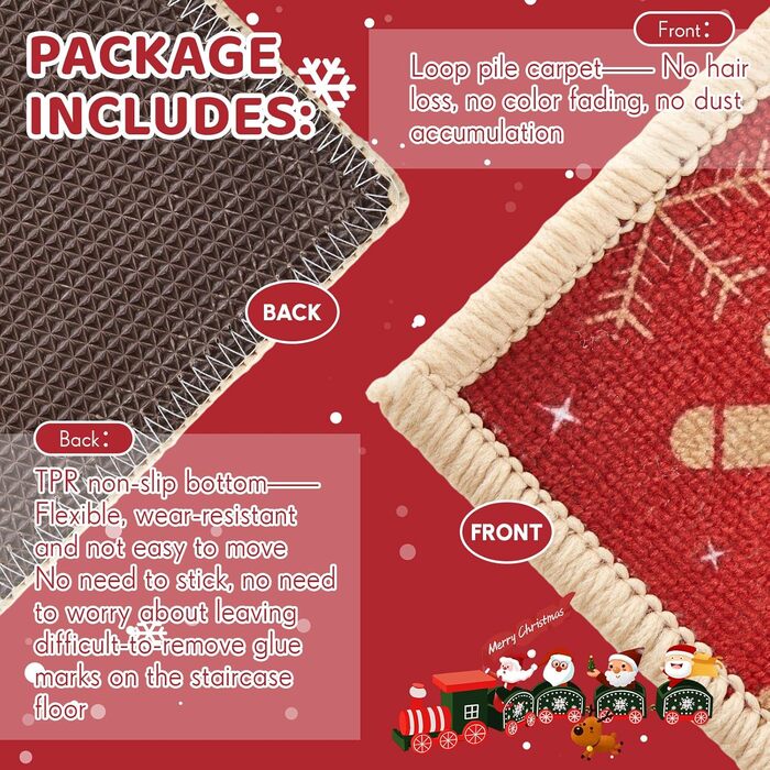 Предметний різдвяний комплект сходових сходів, килим 66 x 21,6 см, нековзний, різдвяний дизайн, TPR, нековзна підкладка, килимова доріжка для сходів, підходить для людей похилого віку, 7-