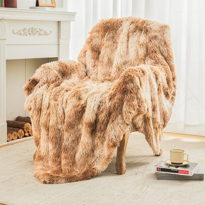 Плед EMME зі штучного хутра, пухнастий, 150 x 200 см, хутряний плед, вовняний плед, плед, супер м&39який, пухнастий плед зі штучного хутра, теплий флісовий плед, товстий, елегантний, плед для дивана та ліжка, колір тай-дай коричневий 150x200 см 01-тай-дай