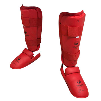 Щитки для гомілок Tokaido WKF червоно-сині, захисні накладки для карате, захисні накладки для ніг для змагань та тренувань, червоні, розмір XL
