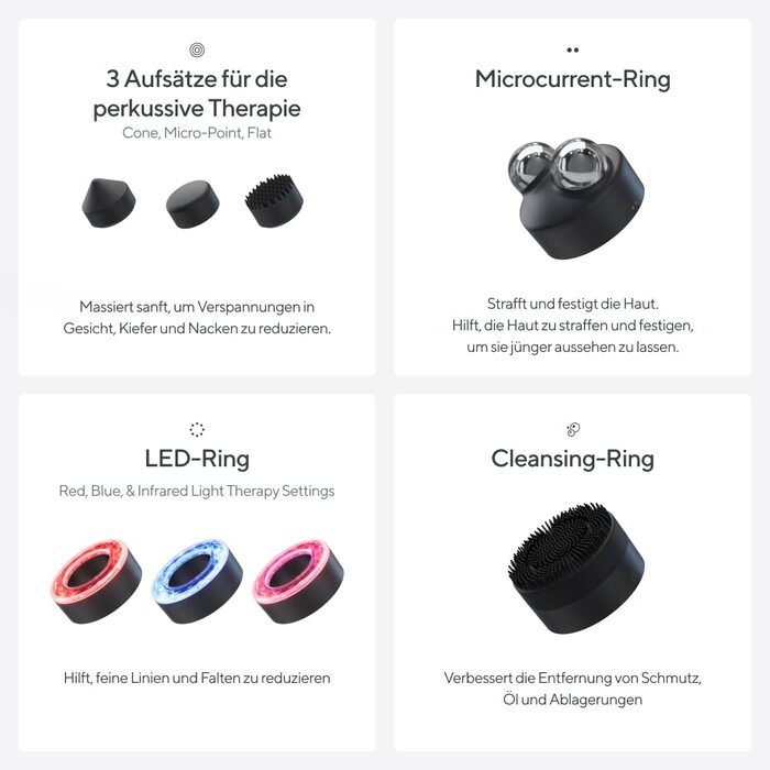 Ручний масажер для обличчя - Компактний електричний прилад для догляду за обличчям та шкірою - Лікування 8 в 1 за допомогою мікроструму та світлодіодних кілець - 4-е покоління - Чорний