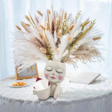 Горщик для рослин на обличчі - Подвійні квіткові горщики для кімнатних і вуличних рослин, кашпо з смоляної головки з дренажним отвором, милі горщики для рослин у формі жіночого обличчя, садові прикраси, середній розмір, ніжні накладки на обличчя