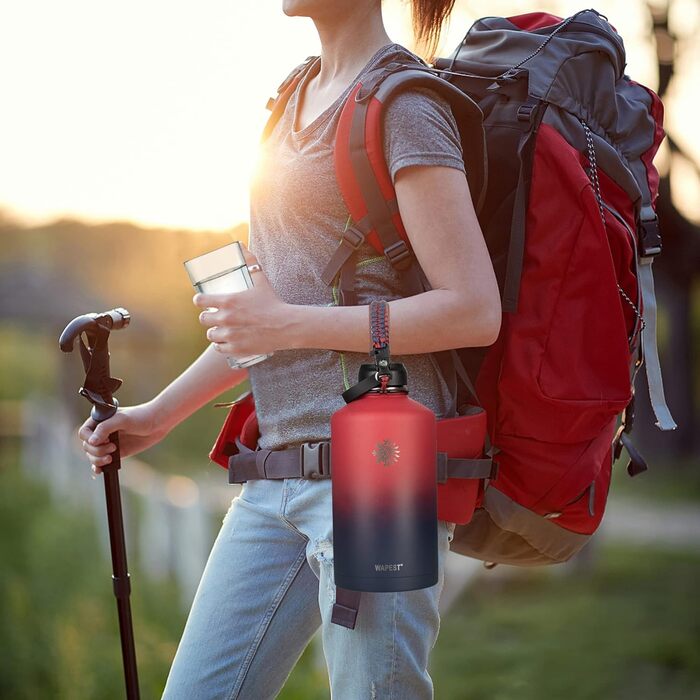 Пляшка для води WAPEST 3,6 л з паракордовою ручкою та щіткою для пляшок, велика пляшка для води з нержавіючої сталі з сумкою для п
