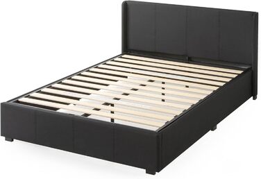 Ліжко Zinus Maddon з м&39якою поверхнею 140x200 см з місцем для зберігання - Висота 31 см з дерев&39яною рейковою основою та узголів&39ям - Гідравлічний підйомний механізм та місце для зберігання - Чорне 140 x 200 см Чорний