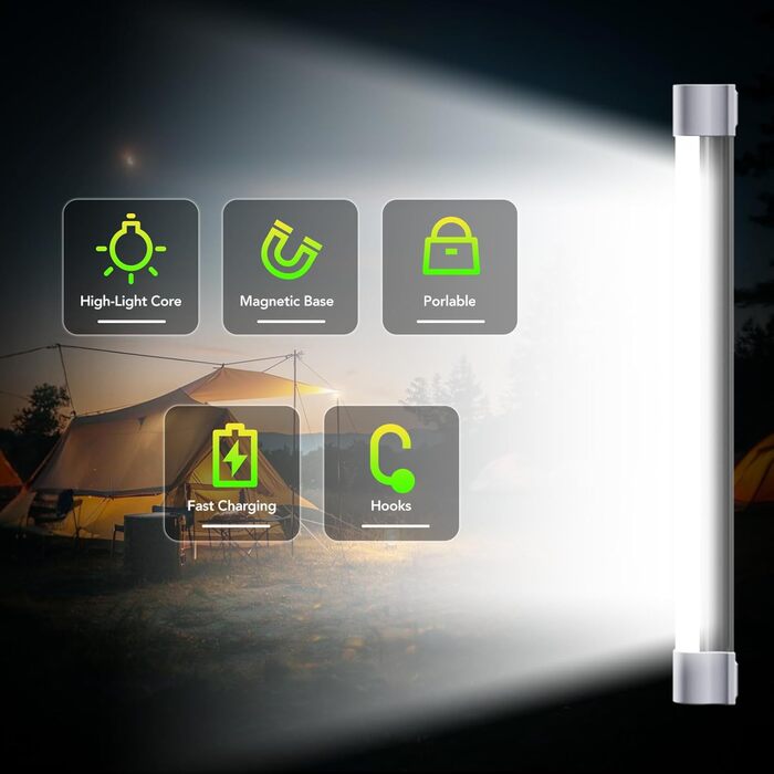 Світлодіодний ліхтар для кемпінгу LETOUR, магнітний ліхтар для кемпінгу, 5 рівнів регулювання яскравості, ліхтар з USB-акумулятором, акумуляторний вуличний ліхтар із зовнішнім акумулятором ємністю 10400 мАг, 80 годин роботи, 120 Вт