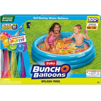 Басейн Bunch O Balloons Splash Pool зі 100 швидкозаповнюваними, самозапечатувальними тропічними повітряними кулями для вечірок