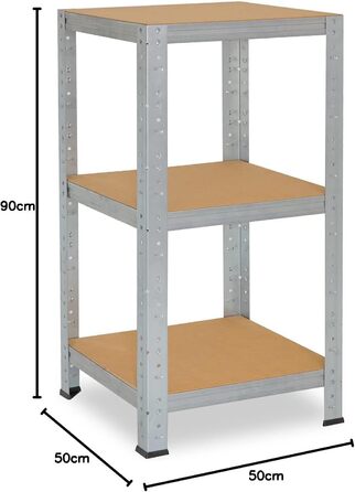 Міцний домашній стелаж, оцинкований/металевий стелаж з 3 полицями/металевий стелаж для підвалу, гаражний стелаж, стелаж для майстерні або стелаж для зберігання/навісний стелаж, металевий, вантажопідйомністю 175 кг, В 90см / Ш 50см / Г 50см, 90x50x50