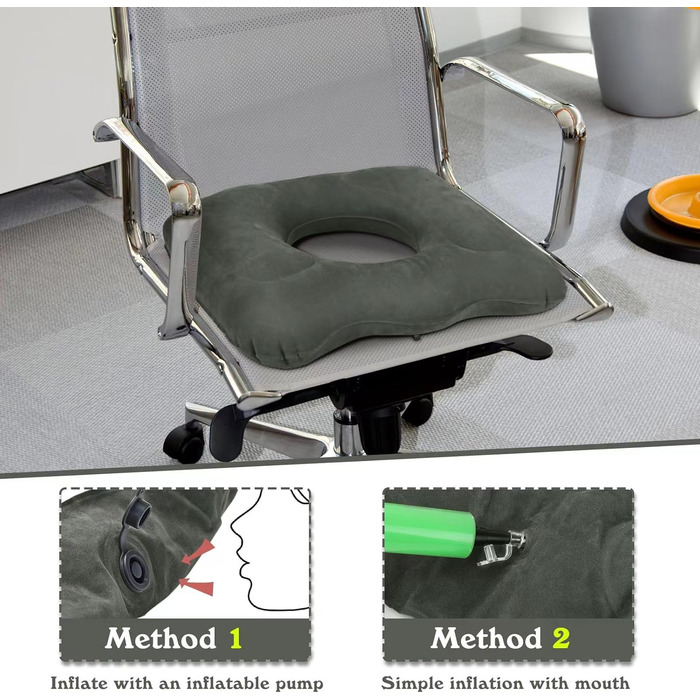 Подушка сидіння ортопедична, Геморой Подушка сидіння з насосом, Сіра подушка сидіння Надувна ортопедична кругла подушка, Надувна подушка сидіння Геморой при геморої, куприку, кістах, вагітності