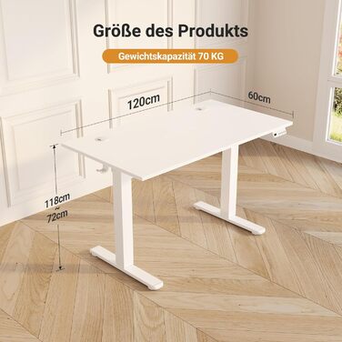 Стіл Claiks з регульованою висотою 120x60 см, стіл з електричним регулюванням висоти, стіл для роботи сидячи/стоячи з 2 гачками та 3 функціями пам&39яті, регульований комп&39ютерний стіл для роботи стоячи, стіл для роботи стоячи, білий 120 x 60 см