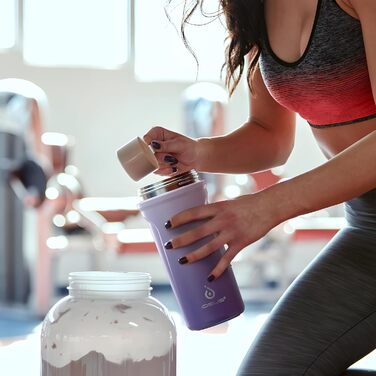 Протеїнова пляшка Ideus Shaker 700 мл (24 унції), двостінна спортивна пляшка з нержавіючої сталі з кулькою для змішування, металева протеїнова пляшка з кулькою для змішування, без BPA, герметична кришка (фіолетовий колір)