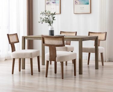 Комплект кухонних стільців Chairus з 2 предметів, обідніх стільців, дерев&39яних вінтажних стільців, м&39яких стільців зі спинкою з ротанга для вітальні (бежевий), 2 шт., бежевий-2