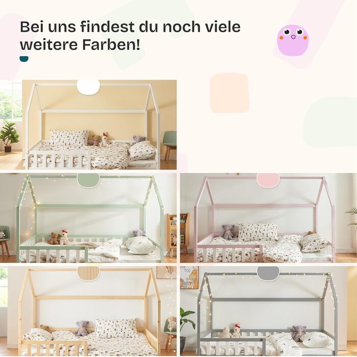 Дитяче ліжко Hesel, домашнє ліжко, біле, 90 x 200 см, із захистом від падіння та рейковою основою, підлогове ліжко Монтессорі, дитяче ліжко, дерев&39яне ліжко