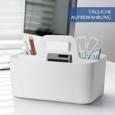 Кошик-органайзер з ручкою, 24x15x11 см, пластиковий кошик, кошик для прибирання, кошик для рукоділля, кошик для столу, місце для зберігання ручок, для ванної кімнати, для туалетного столика, для приладдя для рукоділля, для швейного приладдя (білий) Білий-