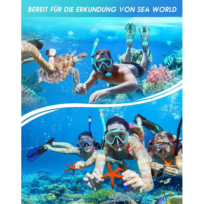 Набір для дорослого з маскою для підводного плавання з регульованими ластами, маскою для підводного плавання із захистом від протікання та запотівання та сухою маскою, професійний набір для підводного плавання 3 в 1, розмір S/M зелений