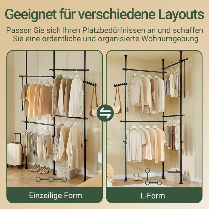 Телескопічна вішалка для одягу SoBuy, міцна вішалка для одягу, регульована відкрита шафа для спальні, вішалка для пальто, чорна KLS03-II-SCH