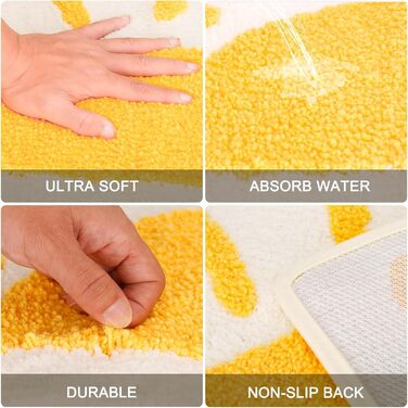 Напівкруглий килимок для ванної кімнати килимок для засмаги в стилі бохо білого та жовтого кольорів, нековзний, з мякої та абсорбуючої мікрофібри, можна прати в пральній машині, з гумовою основою для ванної кімнати, туалету, спальні та передпокою