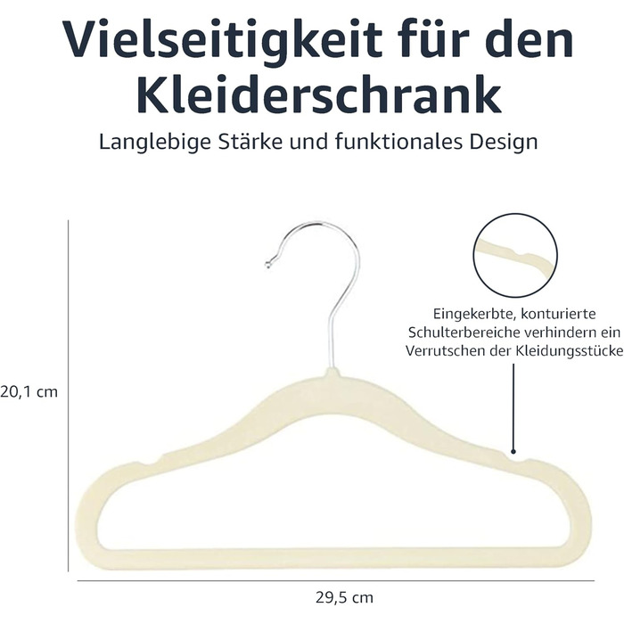 Дитячі оксамитові вішалки для одягу Storeo Basics, нековзні вішалки для немовлят та малюків, 29 см, 50 шт., бежевого кольору