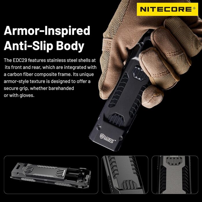 Ліхтарик Nitecore EDC29 EDC, ультратонкий, високопродуктивний, 6500 люмен, з висувним кільцем для ключів, чорний