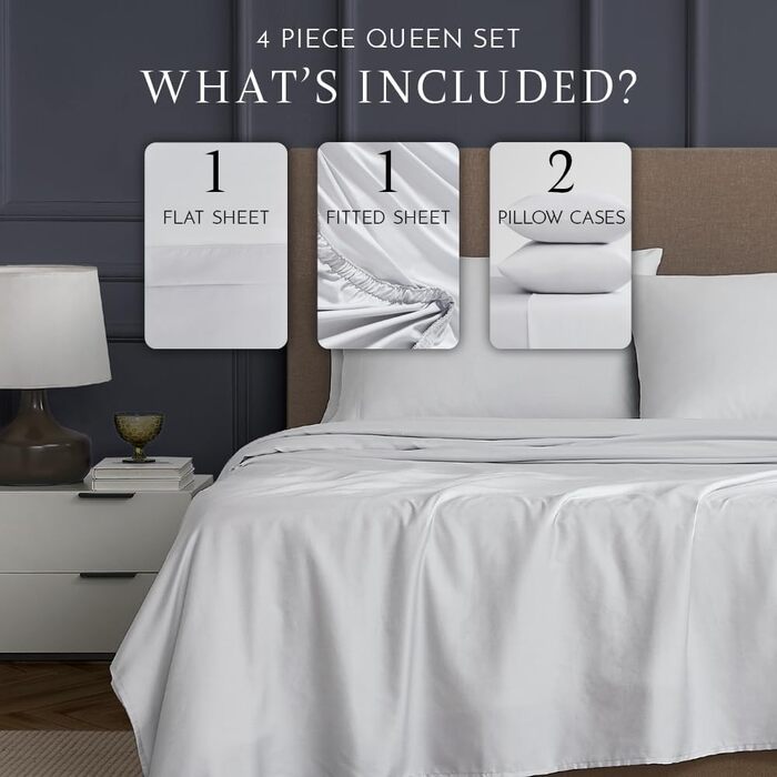 Комплект постільної білизни Linen Closet Performance Cool Grey Queen, 4 предмета, сірий (холодний сірий), розмір Queen