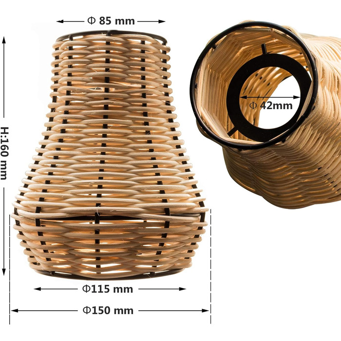 Пара абажурів з ротанга, натуральна плетена лоза, перехідне кільце, підвісний абажур, ротанговий абажур для стельових світильників для вітальні, кухні, спальні, передпокою 2 упаковки