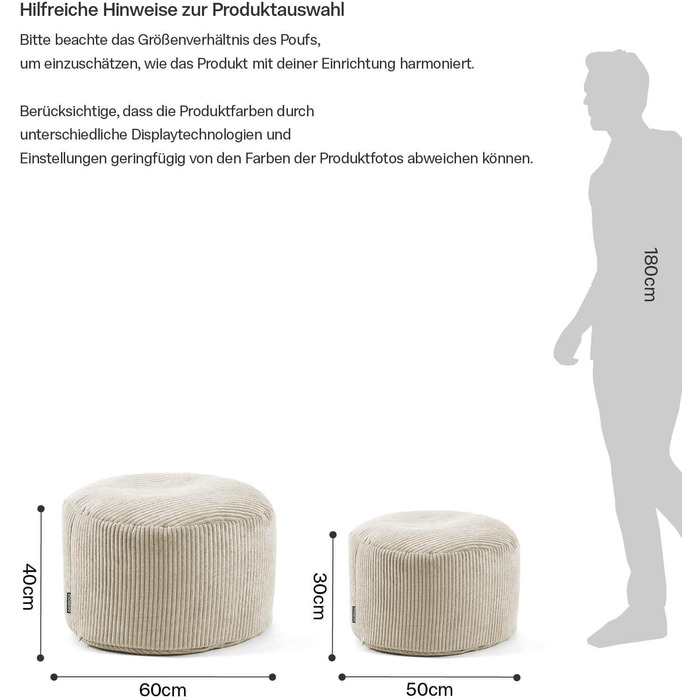 Пуф, табурет або пуф для ніг mokebo з вельвету 30x50 см Лінива весна, подушка для підлоги бежевого кольору, пуф для ніг, кругла тканинна подушка для сидіння для приміщень, пуф, пуф для сидіння, затишний та м&39який, з наповнювачем з EPS-бісеру 30x50 см, в