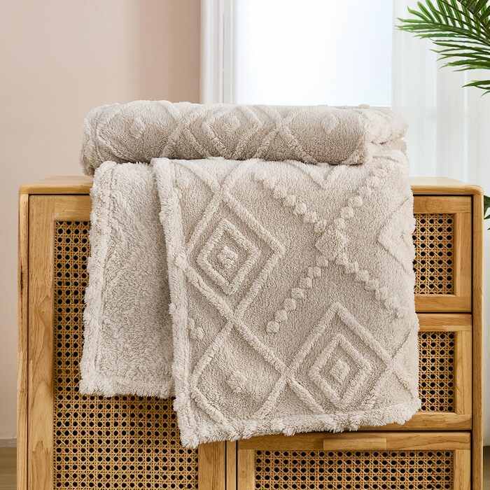 ПОСТІЛЬНА БІЛИЗНА WONGS Плюшева ковдра, Пухнаста, 150x200 см, Бежевий, Тепла флісова ковдра, М&39яка ковдра для дивана, Ковдра для ліжка, дивана, офісу, дівчаток, 150x200 см, Бежевий