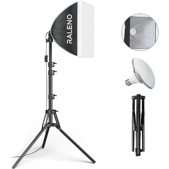 Софтбокс RALENO PS075, набір фотостудії Led Softbox потужністю 50 Вт, фотосвітильник 40x40 см з лампочкою 5500K і штативом, фотолампа для портретної зйомки, потокової передачі ігор, відеозйомки YouTube Модель PS075