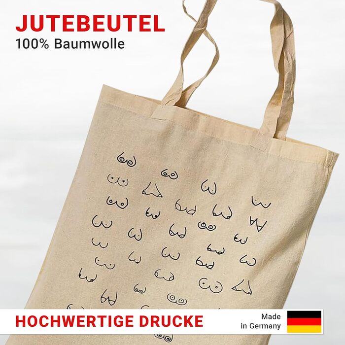 Джутова сумка з принтом вінтажна 100 бавовна, тканинна сумка з принтом, All Boobs Are Beautiful, джутова сумка естетична як модний аксесуар з висловом (All Boobs Are Beautiful)