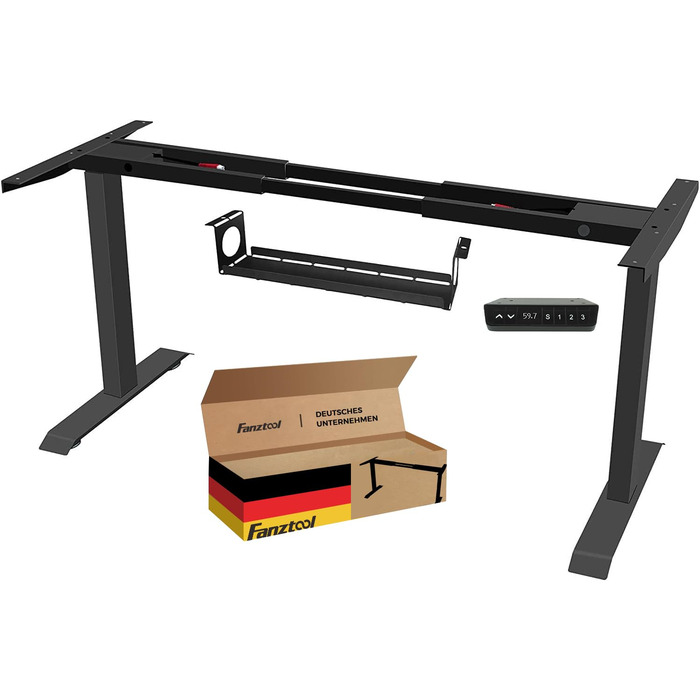 Каркас столу FANZWORK з 2 двигунами Bosch, вантажопідйомність до 100 кг, електричне регулювання висоти, функція пам&39яті, USB-C, кабельний лоток, чорний