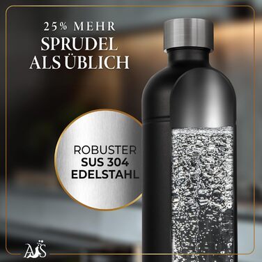 Пляшка з нержавіючої сталі AQUASEAL пляшка для води, сумісна з виробниками газованої води AarkeCarbonator 3, Philips GoZero, Sodapop, Brita sodaONE1 літр газованої води 1,25 л поверхня закриття можна мити в посудомийній машині чорний