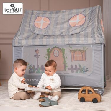 Дитяче ліжечко Lorelli з балдахіном та колесами, 2 в 1 дитяче ліжечко та манеж Sweet Home, ліжечко від народження до 15 кг, бічний вхід, складне, включаючи сумку для перенесення, бежевий