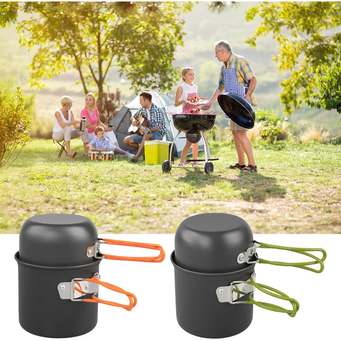 Посуд для кемпінгу та пікніків, набір туристичного посуду з антипригарним покриттям, каструлі та сковороди для приготування їжі на відкритому повітрі, для походів, трекінгу та подорожей з рюкзаком