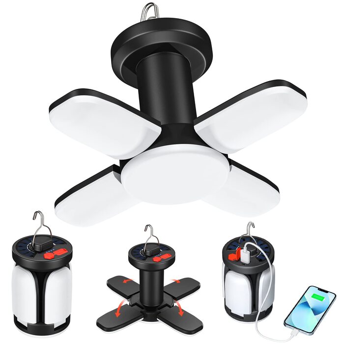 Сонячний кемпінговий ліхтар із 6 режимами, акумуляторний від USB, SOS, водонепроникний світлодіодний кемпінговий ліхтар, портативний, працює від батареї 4500 мАг, кемпінговий ліхтар, ліхтар для намету для використання на свіжому повітрі, для походів, чита