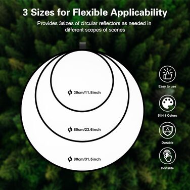 Відбивач світла 5 в 1 Фоторефлектор 80 см Круглий розсіювач Фотографія Складаний відбивач для портретної фотографії Селфі Весільна фотографія Зовнішнє освітлення 80 см Напівпрозорий/Сріблястий/Золотий/Білий/Чорний