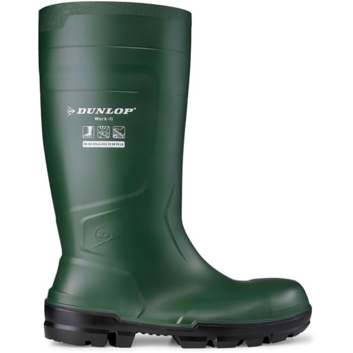Робочі черевики DUNLOP Work-It S5 з ПВХ для чоловіків та жінок Водонепроникні захисні черевики зі сталевим носком Будівельні черевики Хімічні та стійкі до ковзання Жовті Розміри від 35 до 50 (EU 40) Зелені