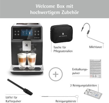 Повністю автоматична кавоварка WMF Perfection 880L з молочною системою, 18 напоїв, подвійний термоблок, кавомолка з нержавіючої сталі, профіль користувача, контейнер для молока 1 л