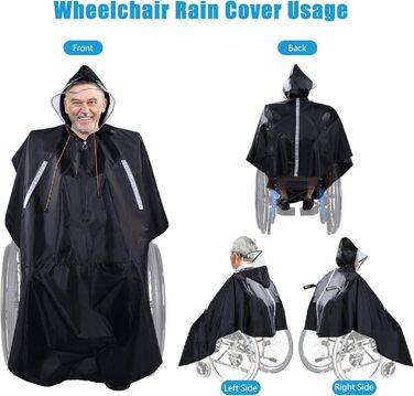 Дощовик-пончо  для інвалідного візка для дорослих з напівпрозорим капюшоном
