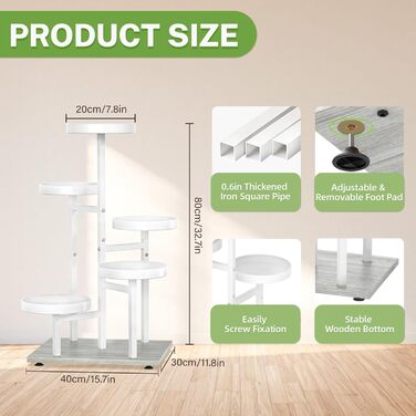 Металева підставка для рослин з 5 ярусами, полиця для рослин для приміщень/вулиці, дерев&39яна підставка для квітів для саду, балкону, вітальні (біла)