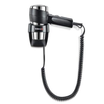 Фен Valera Action Super Plus 1600 для готелів, з настінним кріпленням, компактний, регулювання температури та потоку повітря, режим охолодження, вимикач безпеки, 1600 Вт, чорний/хром