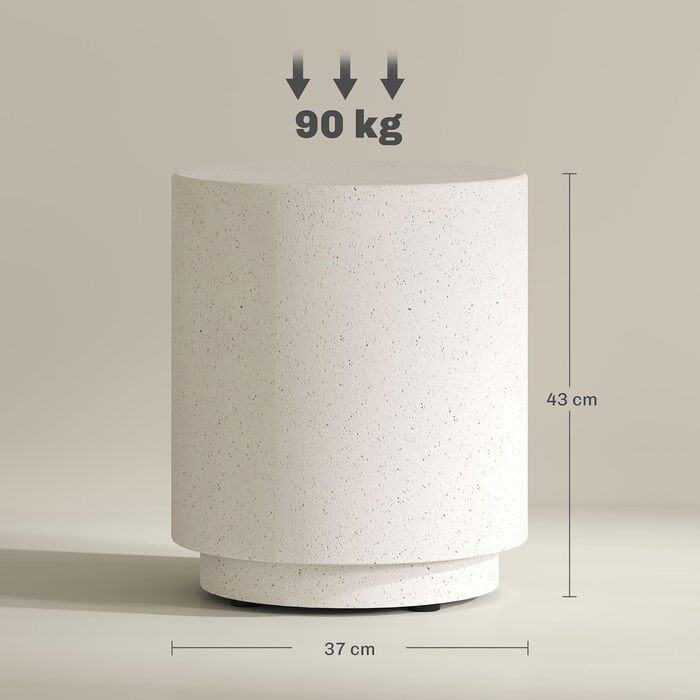 Круглий приставний столик/тумбочка HOMCOM з бетонним виглядом, журнальний столик з підставками для ніг, столик для вітальні, столик-диван, журнальний столик для вітальні/спальні, Ø37 x 43 см, кремово-білий