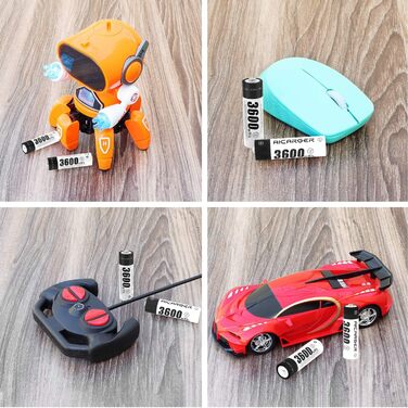 Зарядний пристрій для акумуляторів типу AA AAA, 4 слоти, швидка зарядка 5V/2A з РК-дисплеєм для літій-іонних акумуляторів типу AA AAA 1,5 V (штекер USB-C), в комплекті 4 акумуляторні батареї типу AA ємністю 3600 мВтгод із зарядним пристроєм AICARGER, 4 шт