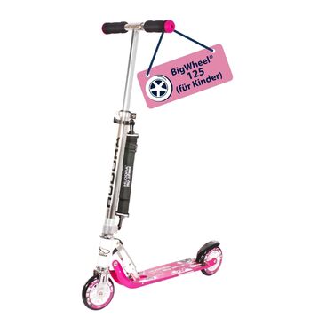 Дитячий самокат HUDORA BigWheel 125 надійний алюмінієвий міський самокат, складаний, з регулюванням висоти, витримує до 100 кг, з ременем для перенесення, рожевий