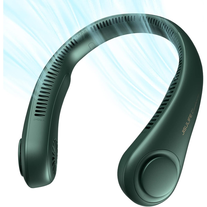Портативний шийний вентилятор JISULIFE, вентилятор Hands Free без лопатей, персональний вентилятор 4000 мАг з живленням від батареї, настільний вентилятор із живленням від USB, 5 швидкостей - темно-зелений
